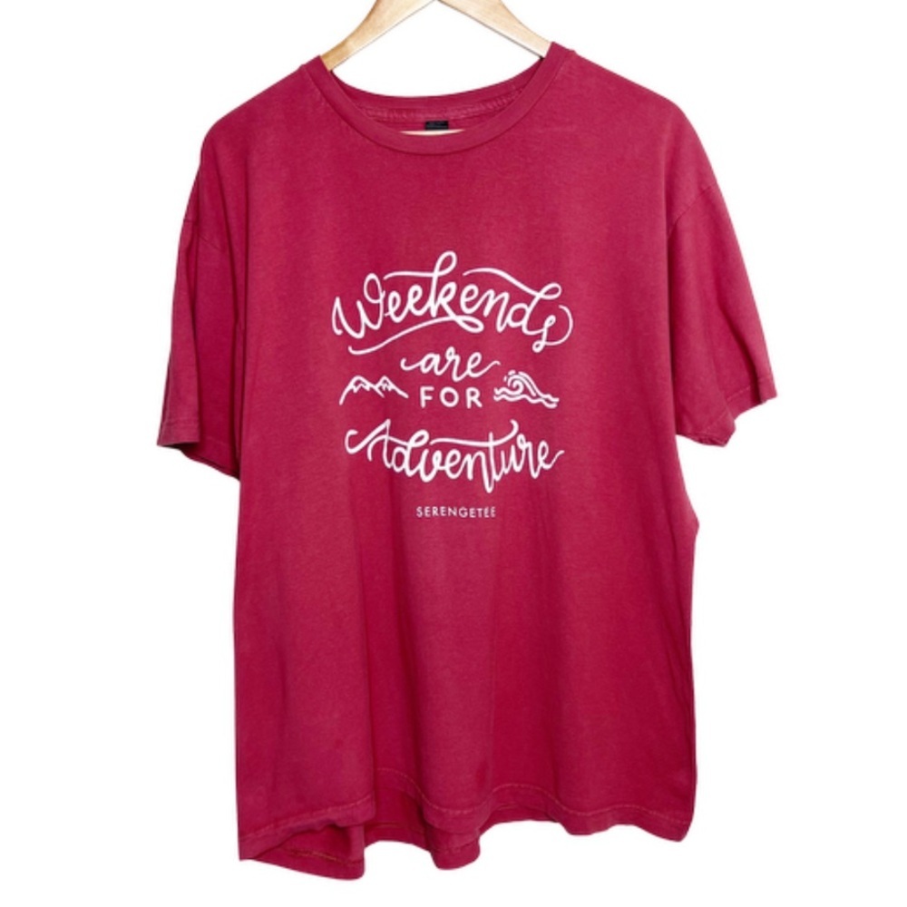 Serengetee Graphic Tee Womens Short Sleeve‎ Red Adventure Quote T Shirt